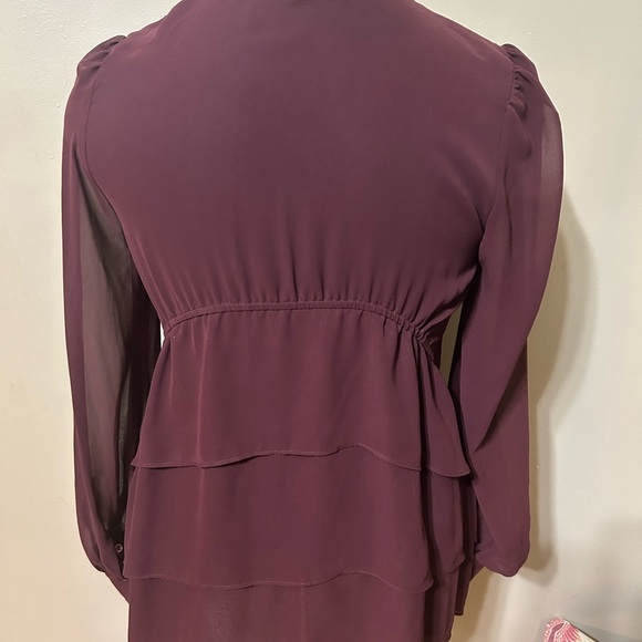 Allen B. by Allen Schwartz Women Maroon Sheer Long Sleeve Tiered Back  Blouse S - Picture 6 of 11